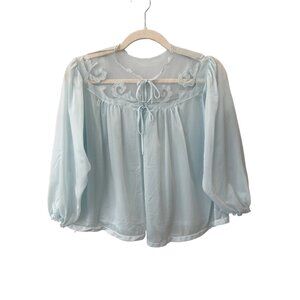 Vintage 60s Michelene Sheer Lace Bed Jacket Women S Blue Fairy Ethereal Coquette